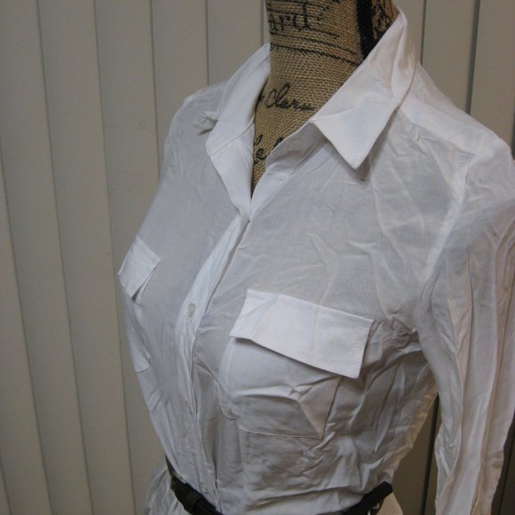 NWT Wet Seal white belted button up shirt top XS extra small - Picture 2 of 6